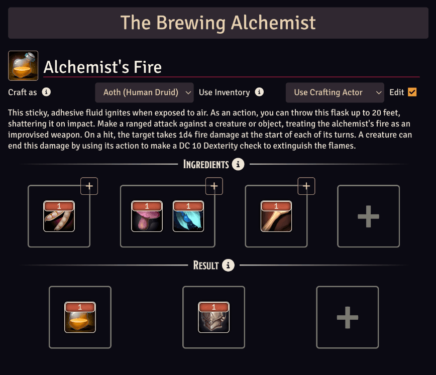 The Recipe panel in Edit Mode