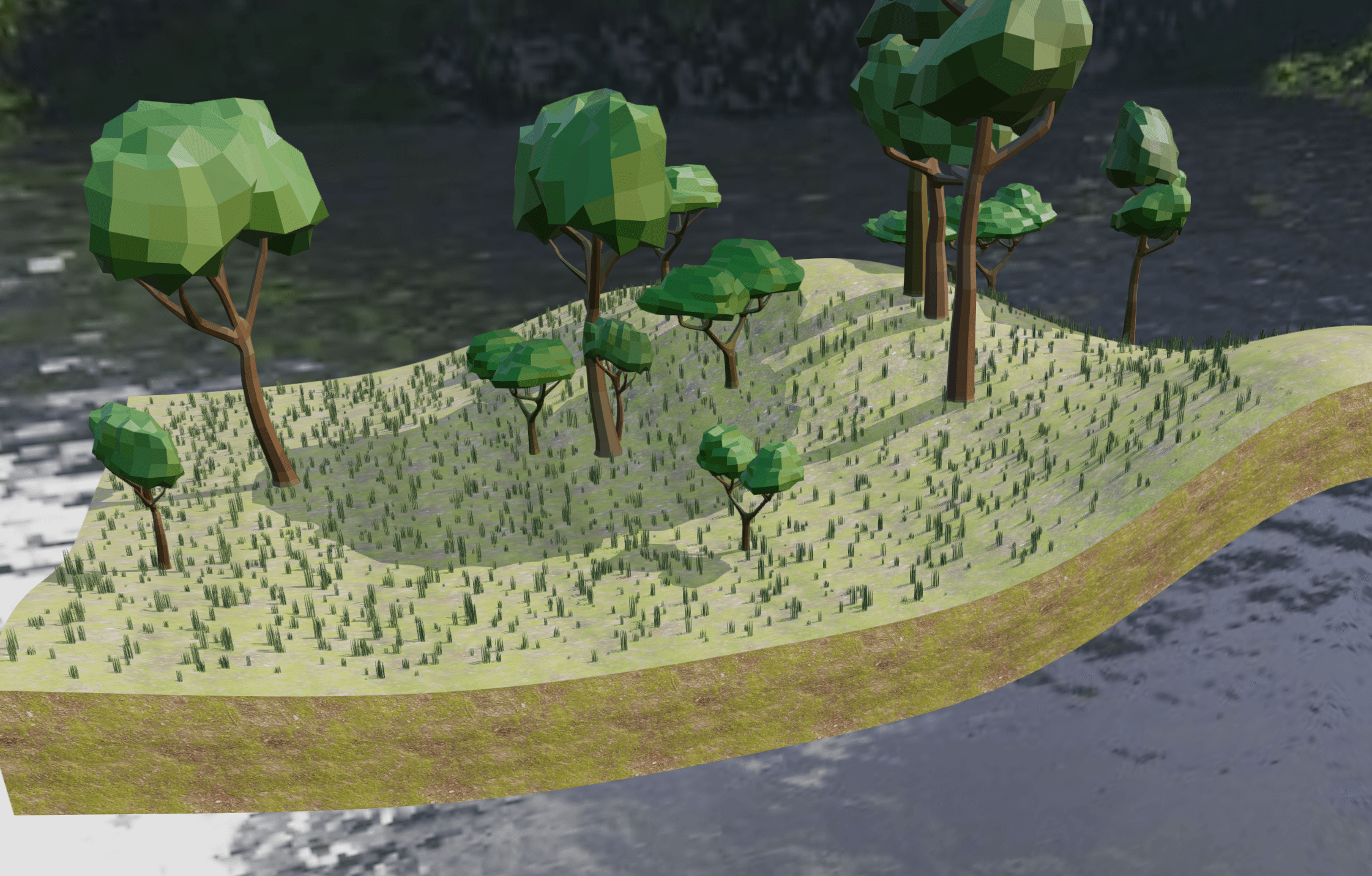 Terrain made with the Terrain Option and Grass\Trees made with the Repeat Option