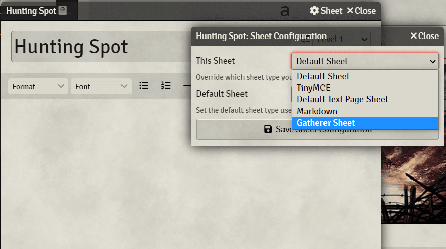 Selecting the Gatherer Sheet