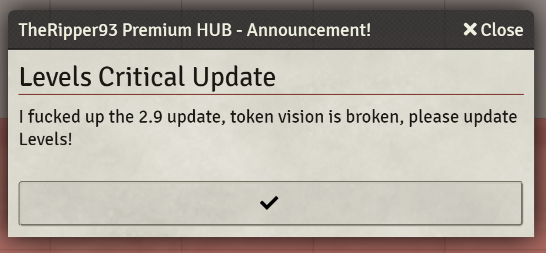The Module Hub allerting you of a critical update