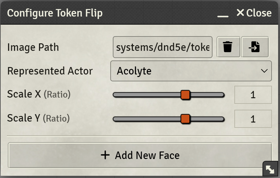 Token Flip Configuration Window