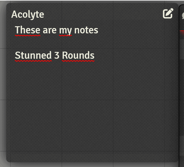 Token Notes Edit mode