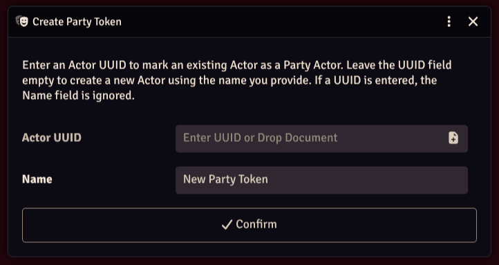 Create Party Token