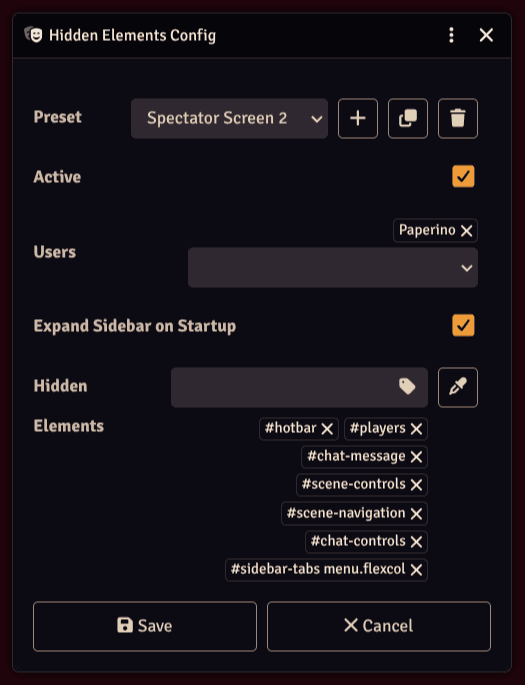 Hidden Elements Config