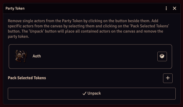Party Token Unpack